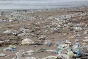 Plastic pollution on beach