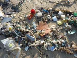 Plastic pollution on beach