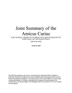 Joint summary of the amicus briefs to the Philippines Commission on Human Rights hearing on 47 Carbon Majors' responsibility for human rights impacts of climate change