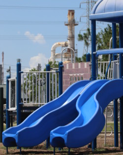 Plastic playground next to plastic refinery, Manchester/Harrisburg, Texas. Credit: Carroll Muffett/CIEL