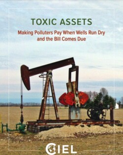 Image of a report cover. It features a red, abandoned oil well in an empty, golden field.