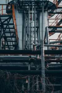 vertical pipelines at an oil facility