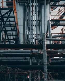 vertical pipelines at an oil facility