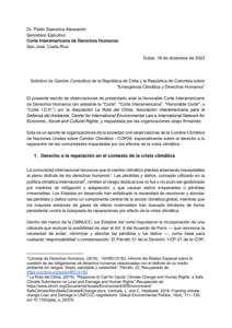 A document titled Solicitud de Opinión Consultiva de la República de Chile y la República de Colombia sobre “Emergencia Climática y Derechos Humanos”