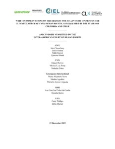 A document titled 'Written Observations On The Request For An Advisory Opinion On The Climate Emergency And Human Rights, As Requested By The States Of Colombia And Chile'