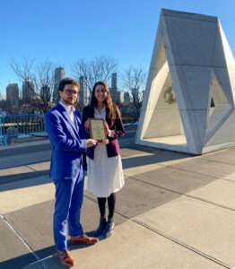 CIEL's Sébastien Duyck and Lani Furbank with the UN Human Rights Prize awarded to the Global Coalition.