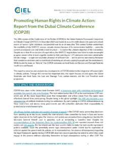 A document titled 'Promoting Human Rights in Climate Action - Report from COP28'