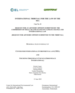 A document titled 'international Tribunal For The Law Of The Sea Case No. 31. Request For An Advisory Opinion Submitted By The Commission Of Small Island States On Climate Change And International Law. (Request For Advisory Opinion Submitted To The Tribunal)’