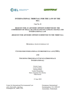 A document titled 'international Tribunal For The Law Of The Sea Case No. 31. Request For An Advisory Opinion Submitted By The Commission Of Small Island States On Climate Change And International Law. (Request For Advisory Opinion Submitted To The Tribunal)’