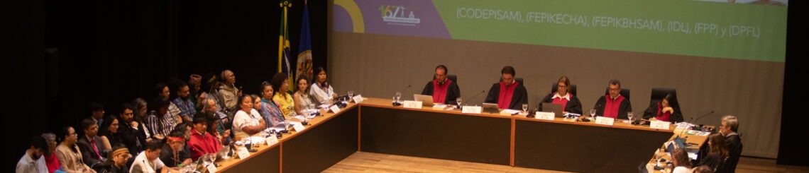 Delegation of environmental defenders speaks in front of the Inter-American Court of Human Rights in Manaus Brazil.